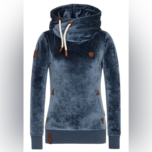 Naketano Velour soft Cowl neck Hoodie Dark Blue sz Medium - Picture 1 of 5